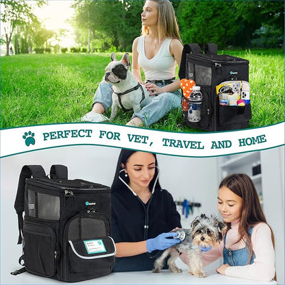 PetAmi Dog Backpack Carrier, Airline Approved Cat Backpacks for Carrying Small Large Cats, Pet Carrier Back Pack, Ventilated Soft Sided for Travel, Hiking, Camping, Max 18 lbs, Black