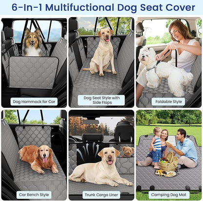 pettycare Dog Back Seat Cover Hard Bottom, Supports 400lbs, for Car with Mesh Window, Non-Slip SUV Truck, Grey