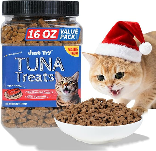 Just Try 16 OZ Tuna Cat Treats for Indoor Cats Training Treats with Real Tuna Omega-3 for Cats Joint Support & Skin Coat Health & Dental Care
