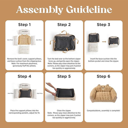 LE SURE Cute Cat Couch for Pets - Fluffy Original Bear Design for Small Dog Bed, Supportive Dog Couch with Removable Washable Cover, Puppy Bed for Small and Medium Dogs, 28inch, Brown