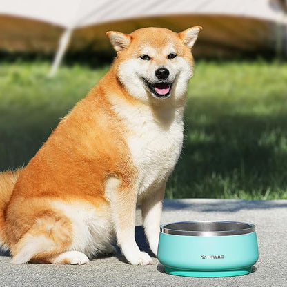 Pawaii Stainless Steel Dog Bowl with Non-Slip Rubber Base & Double Wall Insulation - Durable Design | Includes ID Tag | Dishwasher Safe Food & Water Bowl for All Dogs (34oz)