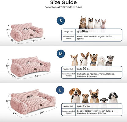 Cat Bed for Indoor Cats - Cute Pink Cat Couch Beds, Fluffy Pet Couch with Faux Rabbit Fur Washable Cover, Fuzzy Pet Sofa in 3D Diamond Pattern, 24inch