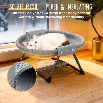 KITTY KINGDOM Elevated Cat Hammock Bed, Foldable No-Assembly Cat Bed with Breathable Mesh for Indoors and Outdoors Use, Lightweight Raised Pet Bed for Cats and Small Dogs