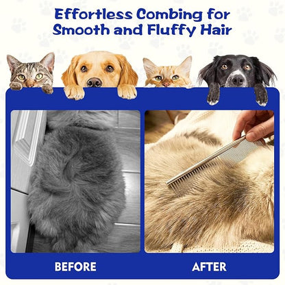 WRW 7 Pack Flea Comb,Stainless Steel Dog Cat Grooming Combs with Rounded Tooth for Remove Fleas Lice Eggs, Double Sided Tear Stain Remover, Dematting Tool for All Types of Small, Medium, Large Pets