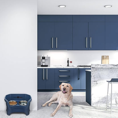 Neater Pet Brands Neater Feeder Deluxe Mess Proof Dog Bowls Elevated for Large Dogs Over 40 lbs, Made in USA, No Spill Raised Dog Food Bowl Stand Feeding Station, Food and Water Bowl Set, Dark Blue