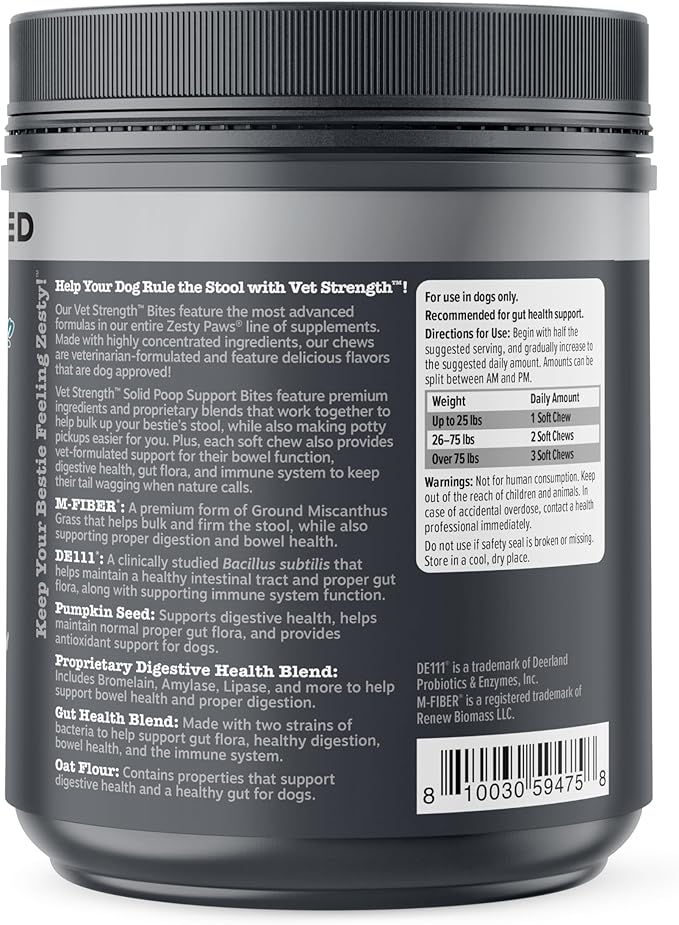 Zesty Paws Solid Poop Support Bites - Dog Stool Hardener - Pumpkin for Dogs with Prebiotics & Probiotics - Veterinarian Formulated Soft Chews - for Diarrhea Relief - 90 Ct