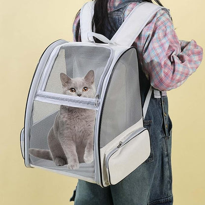 Expandable Cat Backpack Carrier with Breathable Mesh and Removable Pad, Pet Travel Carrier for Cats and Small Dogs up to 20 Lbs, Great for Hiking Camping Outdoor(Beige)