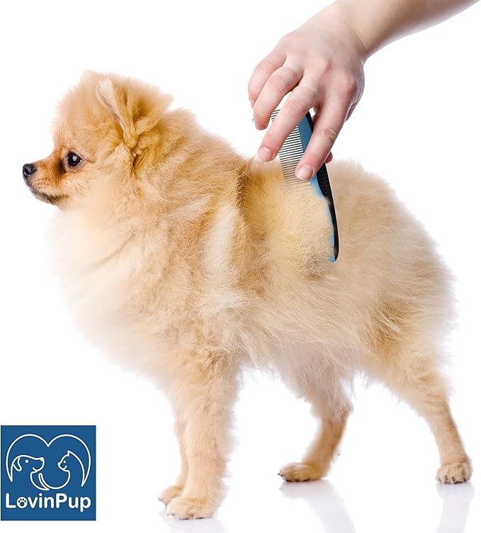 Dog Comb, Grooming Set for Dogs, 2 Sizes Pet Grooming Comb with Stainless Steel Teeth, Comfort Grip Handle, Dog Grooming Supplies, Large Pet Comb and Small Pet Comb