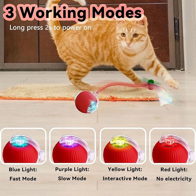 Christmas Stocking Stuffer Speedy 2.0 Tail 2 Packs Interactive Cat Toys for Indoor Cats, Automatic Cat Toy with Elastic Mesh Tail, Electric Rolling Ball on Carpet, Chirping and Motion Activate Cat