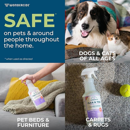 Wondercide - Flea, Tick & Mosquito Spray for Dogs, Cats, and Home - Killer, Control, Prevention, Treatment - with Natural Essential Oils - Pet and Family Safe - Rosemary 16 oz