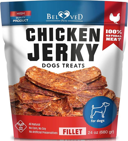 Chicken Jerky Dog Treats Human Grade - High Protein Meat - All Natural High Protein Dried Strips - Best Chews Sweet Potato for Training Small & Large Dogs - Made for USA 24 Oz. (Chicken Fillet)