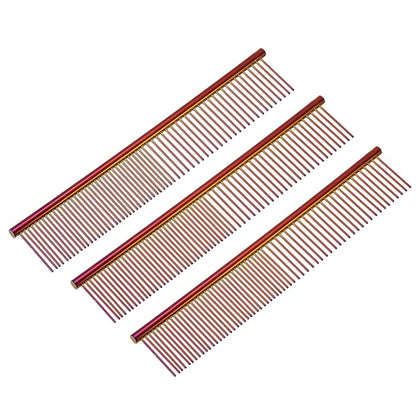 Dog Cat Comb, Pet Combs Stainless Steel Teeth with Rounded Ends for Knots Mats Loose Hair Removal, 7.5IN (Purple Plated, 3 Pack), Grooming Tool Intended for Long Curly Hair Pet