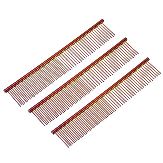 Dog Cat Comb, Pet Combs Stainless Steel Teeth with Rounded Ends for Knots Mats Loose Hair Removal, 7.5IN (Purple Plated, 3 Pack), Grooming Tool Intended for Long Curly Hair Pet
