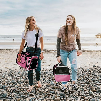 Estarer Soft Sided Pet Carrier Airline Approved, 4 Sides Expandable Collapsible Cat Carrier with Pockets & Removable Fleece Pad, Travel Carrier Bag for Cat Dog & Small Animals (Pink)