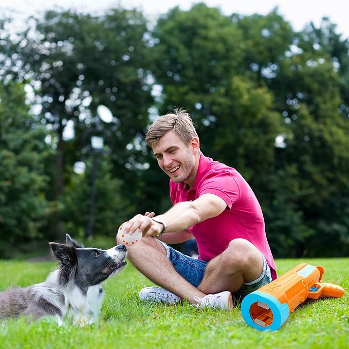 ALL FOR PAWS Dog Ball Launcher, Upgraded Dog Ball Blaster with 3 ETPU Balls, Interactive Thrower for Medium to Large Dogs, Play Fetch Toy for Dogs for Outdoor Exercise