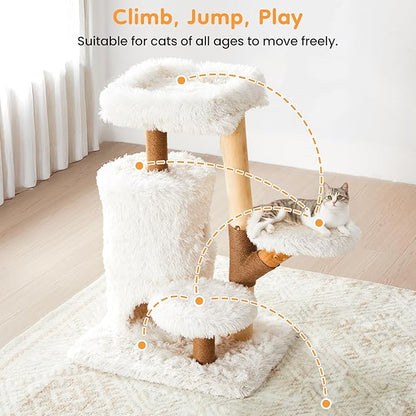 35-Inch Multi-Level Cat Tree with Durable Sisal-Wrapped Posts, Dual Enclosed Condos, Cushioned Perches, and Removable Plush Cover,White