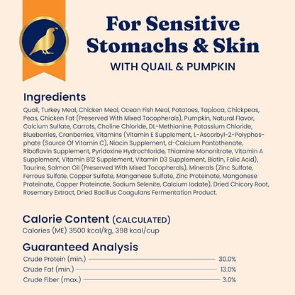 Solid Gold Sensitive Stomach Dry Cat Food - Grain Free & Gluten Free Sensitive Stomach Cat Food for Indoor Adult & Senior Cats - Dry Kibble for Cats w/Quail, Pumpkin & Probiotics for Gut Health - 3lb
