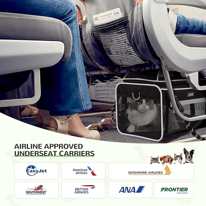 Lekereise Top Expandable Dog Carrier TSA Airline Approved Soft Sided Pet Underseat Up to 12lbs Travel Carriers for Small Cats and Dogs with Convertable Dog Leash and Anti-Scratch Mesh
