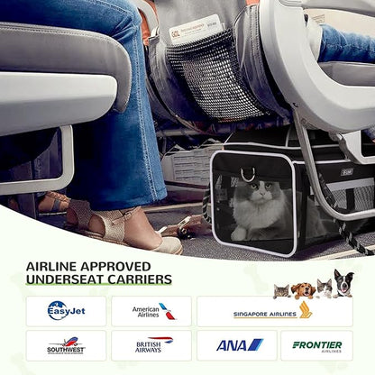 Lekereise Top Expandable Dog Carrier TSA Airline Approved Soft Sided Pet Underseat Up to 12lbs Travel Carriers for Small Cats and Dogs with Convertable Dog Leash and Anti-Scratch Mesh