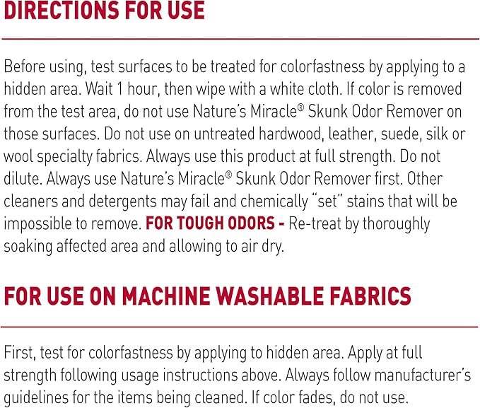 Nature’s Miracle Skunk Odor Remover, 32 Fluid Ounces, Removes Skunk Odors On Fabrics, Clothing, Carpets And Other Surfaces