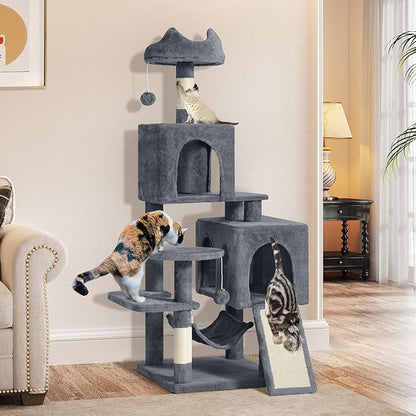 YITAHOME 54in Cat Tree Tower for Indoor Cats, Multi-Level Cat Climbing Tower with Sisal Scratching Post and Board, Cat Condos, Plush Top Perches, Hammock, Kittens Pet House Play, Dark Grey