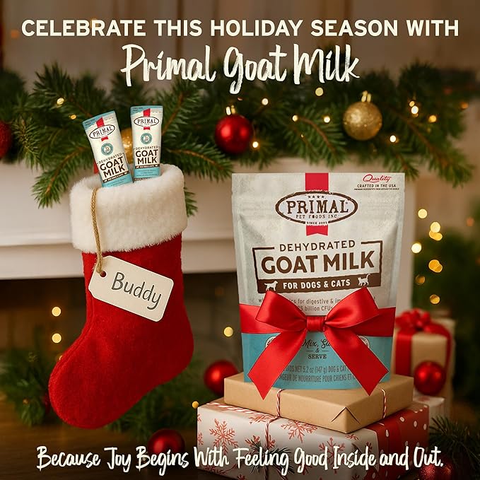 Primal Goat Milk Powder for Dogs and Cats, Shelf Stable Food Topper with Probiotics for Digestion, Hydration, and Immune Support, Original Recipe 5.2oz Pouch (Pack of 2)