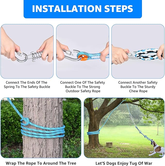 LOOBANI Spring Pole Toy for Pitbull: Bungee Tug of War Toys for Small Large Aggressive Chewers Dogs to Exercise & Muscle Building & Bite Training,Outdoor Heavy Duty Bungee Solo Tree Tugger Hanging Toy