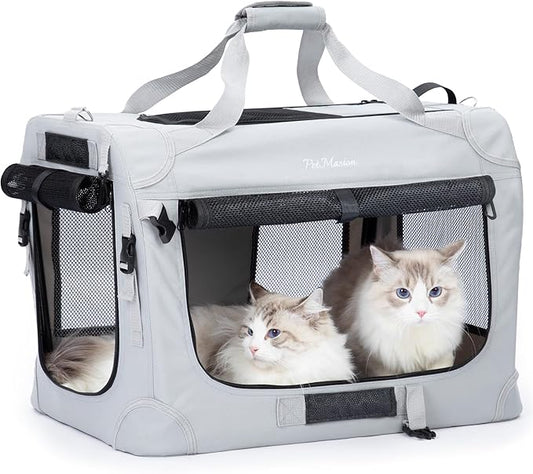 Extra Large Cat Carrier for 2 Cats, Collapsible Soft Sided Pet XL Crate for Large Mudium Big Cat 20lbs+, Car Travel Portable Bag for Long Trips Ride 24"x16.5"x16.5"
