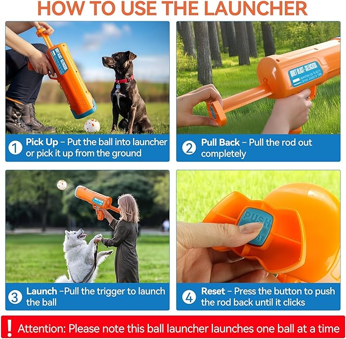 ALL FOR PAWS Dog Ball Launcher, Upgraded Dog Ball Blaster with 3 ETPU Balls, Interactive Thrower for Medium to Large Dogs, Play Fetch Toy for Dogs for Outdoor Exercise