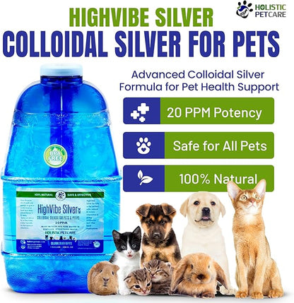 Colloidal Silver for Dogs, Cats, Horses & Birds - 20 PPM Effective Wound Care, Hot Spot Treatment, Skin Relief & Immune Support - All-Natural Pet Colloidal Silver (1 Gallon)