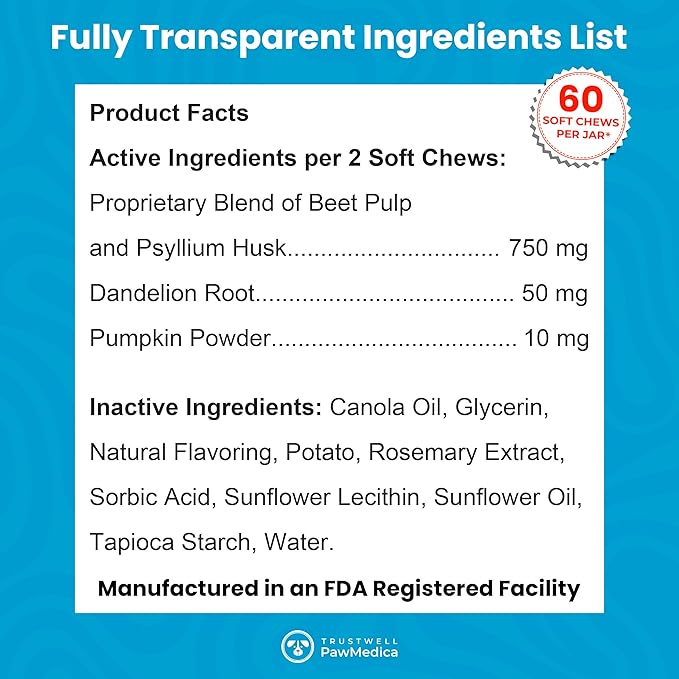 PawMedica Dog Anal Gland Chews to Stop Scoot for Dogs - Anal Gland Dog Constipation Relief - Recommended Dog AnalGland Support Chews Fiber - Fiber Supplement for Dogs (60 Dog Pumpkin Chews)