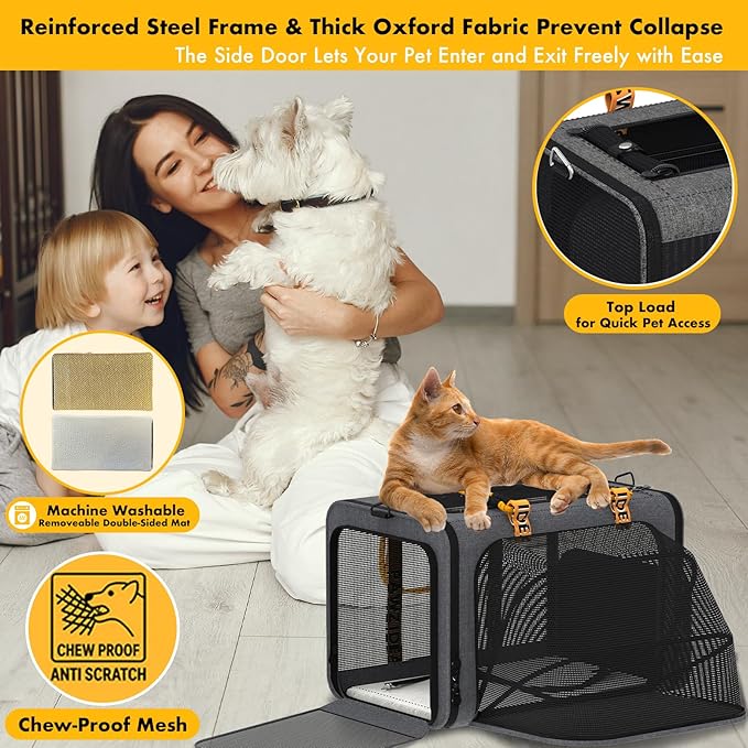 PAWZIDEA Double Pet Stroller with 2 Detachable Carriers, Portable Dog Crate for Car Travel & TSA-Approved Expandable Cat Carrier, Foldable Lightweight Jogger Stroller for 2–4 Cats or Small/Medium Dogs