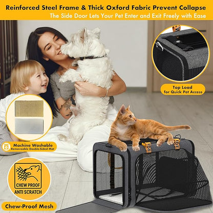 PAWZIDEA Double Pet Stroller with 2 Detachable Carriers, Portable Dog Crate for Car Travel & TSA-Approved Expandable Cat Carrier, Foldable Lightweight Jogger Stroller for 2–4 Cats or Small/Medium Dogs