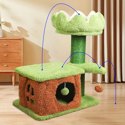 Zamaya Cat Tree for Indoor Cats, 25.9” Tall Cat Tower with Scratching Post, Condo & Window Perch, Stable Design for Adult Cats, Green