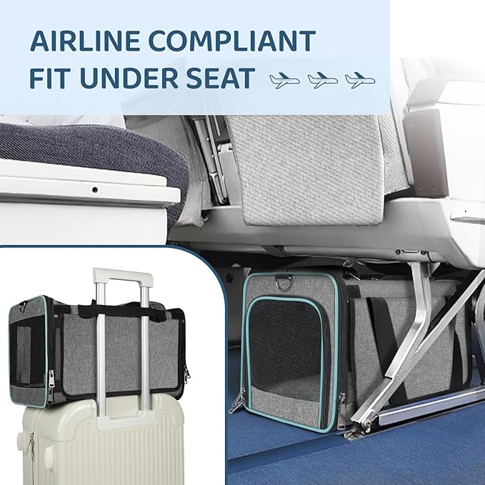 Airline Approved Pet Carrier Small Dog & Cats Under 15 lbs - 18x11x11 Inch Soft-Sided TSA Compliant Travel Bag for American, Delta & United Airlines Flight