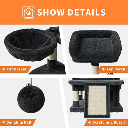 68.5 Inch Tall Cat Tree Tower, Heavy Duty Multi-Level Cat Tower with Scratching Posts, Condo, Plush Perches, Hammocks, Basket & Dangling Balls, Cat Furniture for Indoor Cats