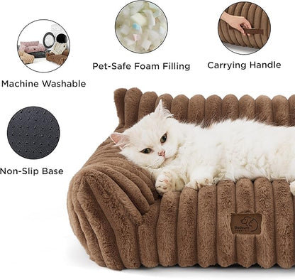 Bedsure Cute Cat Couch for Pets - Fluffy Small Dog Sofa with Premium Soft Corduroy Fleece, Pet Sofa with Removable Washable Cover, Supportive Dog Couch Bed for Small Medium Dogs, 30inch, Copper Brown
