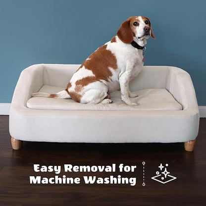 Critter Sitters 36-In. Microfiber White Rectangular Dog Sofa for Medium-Sized Dogs, Modern and Stylish Elevated Dog Bed for Home or Apartment, Comfortable and Easy to Clean Pet Beds