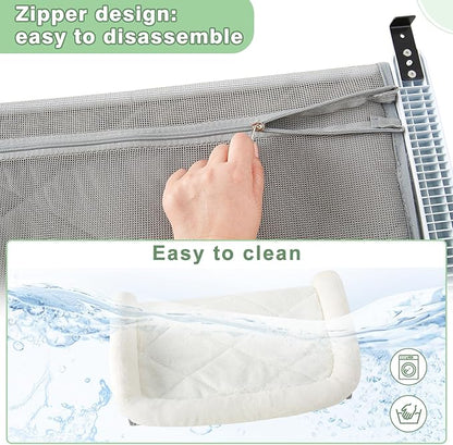 Sunhoo Cat Window Perch Hammock Sturdy Windowsill Bed Seat for Large Cats No Drilling No Suction Adjustable Kitty Shelf with Washable Cover Easy Assembly Holds up to 40 lbs 24.8 * 15 in (White, L)