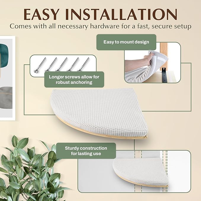 Extra Large 31.5" x 20" CALLICO HAVEN- Corner Cat Wall Shelf, Modern Wall Cat Bed, Corner Wall Hammock for Cats, Space-Saving Wall Cat Tree Bed, Sturdy/Hidden Mounts, Washable Cover- Fan Shape