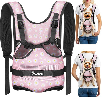 Pawaboo Pet Dog Front Carrier Backpacks, Legs Out Pet Carrier Backpack, Adjustable Easy-fit Dog Chest Carriers for Small Medium Dogs Hands Free for Travel Hiking Cycling Camping, S, Pink Daisy