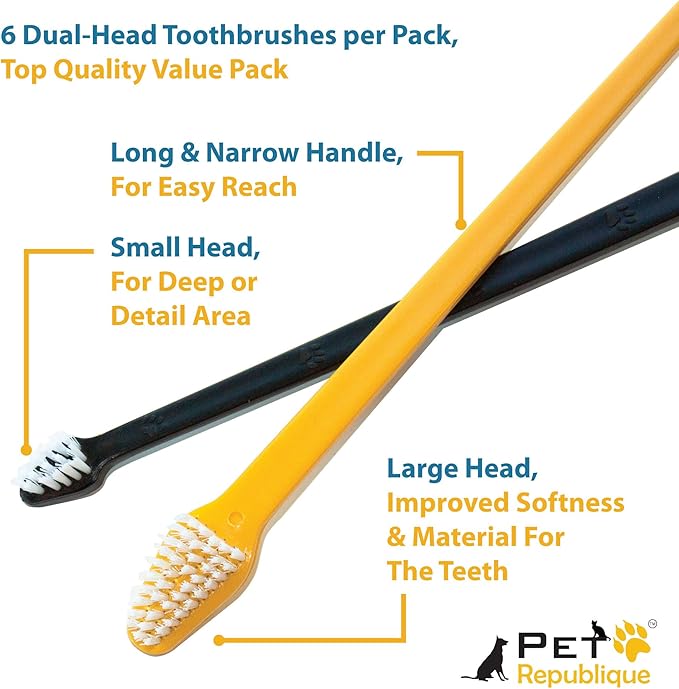 Pet Republique Dog Toothbrush Set of 3 – Dual Headed Dental Hygiene Brushes for Small to Large Dogs, Cats
