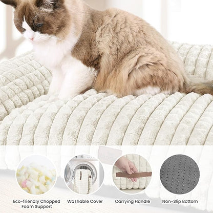 Cute Dog Couch Beds for Small/Medium Dogs/Cats, Washable Faux Rabbit Fur Pet Bed, Supportive Dog Bed with Removable Zipper Cover for Indoor Cats, 30 x 20 x10inch, Off White