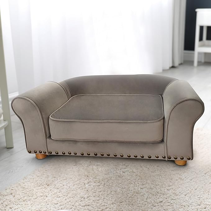 Critter Sitters 34-in. Faux Velvet Pet Bed Sofa in Dark Gray for Medium-Sized Dogs and Cats, Durable Indoor Pet Furniture for Bedroom, Living Room