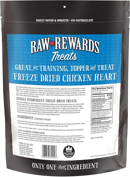 Northwest Naturals Raw Rewards Freeze-Dried Chicken Heart Treats for Dogs and Cats - Bite-Sized Pieces - Healthy, 1 Ingredient, Human Grade Pet Food, All Natural, Proudly Made in USA, 10 Oz