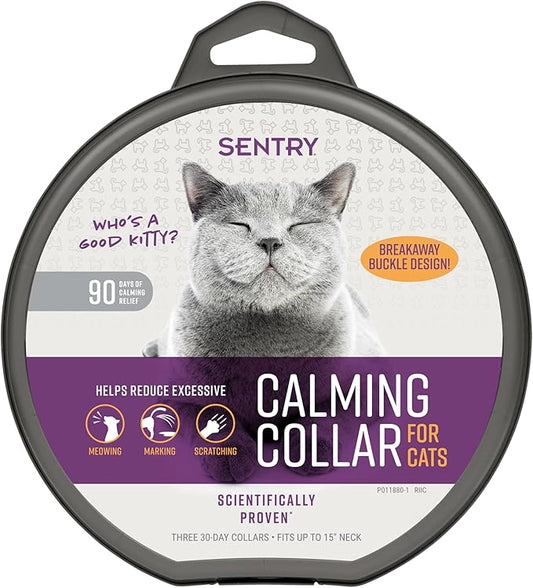 Sentry Calming Collar for Cats, Long-Lasting Pheromone Collar Helps Calm Cats for 30 Days, Reduces Stress, Anxiety, Loud Noises and Separation, 3 Count