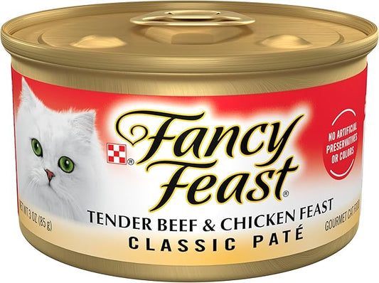 Purina Fancy Feast Tender Beef and Chicken Feast Classic Grain Free Wet Cat Food Pate - (Pack of 24) 3 oz. Cans