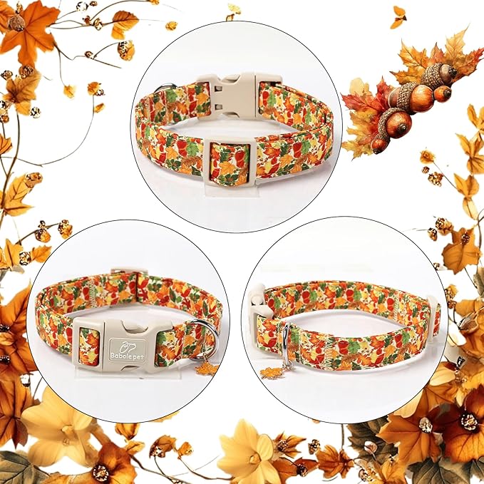 Fall Dog Collar Cute Autumn Leaves Puppy Collar - Light Comfortable Adjustable Pet Collars for Small Medium Large Girl Boy Dogs M