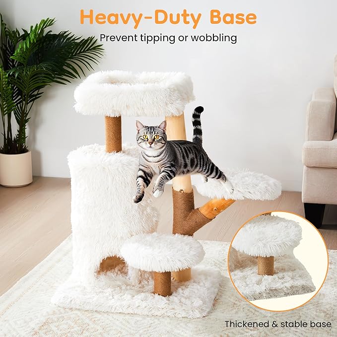 35-Inch Multi-Level Cat Tree with Durable Sisal-Wrapped Posts, Dual Enclosed Condos, Cushioned Perches, and Removable Plush Cover,White