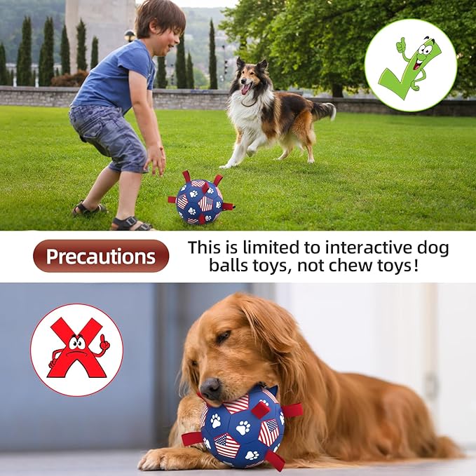 QDAN Dog Toys Soccer Ball with Straps, Durable Balls for Large Dogs, Beach Pool Dog Water Toy, Puppy Dog Birthday Gifts (8 Inch)